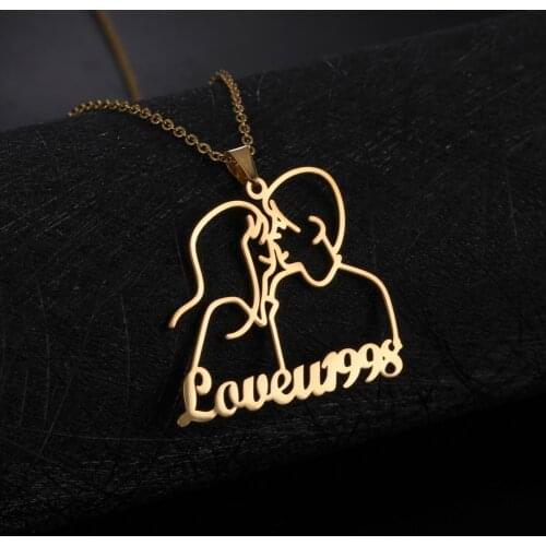 Sipuris Customized Name Date Necklace Stainless Steel Personalized Couple Name Necklace For Girlfriend Name Pendant Jewelry Gift