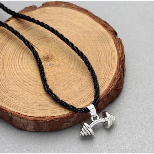 Punk Fitness Weight Lifting Barbell Pendant Necklaces Sport Exercise Equipment Charm Best Jewelry Gift for Boyfriend Sport Fan