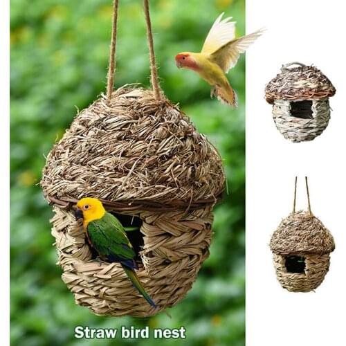 Birds Nest Bird Cage Natural Grass Egg Cage Bird House Outdoor Decorative Weaved Hanging Parrot Nest Houses Pet Bedroom