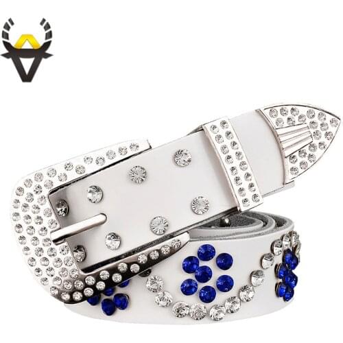 Fashion rhinestone genuine leather belts for women Luxury Pin buckle belt woman Quality second layer cow skin strap width 3.3 cm