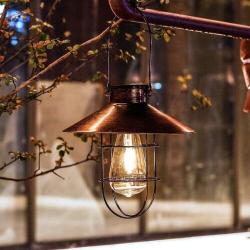 Retro Solar Lantern Outdoor Hanging Solar Light With S Hook Waterproof Solar Garden Light For Patio Yard Courtyard Lawn Pathway