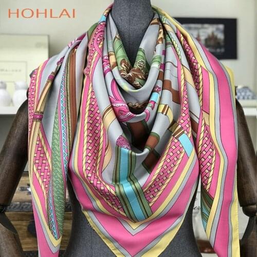 2020 New Design Luxury Brand Spring Summer Square Scarves For Women Neck Wraps Fashion Women Print Chain Twill Silk Scarf Shawl