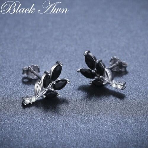 Simple 100% Genuine 925 Sterling Silver Jewelry Black Spinel Stone Star Cute Party Stud Earrings for Women Bijoux Femme I125