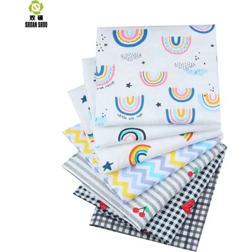 Shuanshuo 7pcs/lot New Rainbow Series Cotton Patchwork Fabric Fat Quarter Bundles Fabric For Sewing Doll Cloths 40*50cm