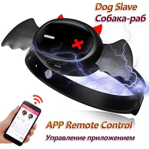 QIUI Little Devil Neck Electric Shock Stimulator APP Remote Control Dog Collar Slave BDSM Adult Games Erotic Sex Toy For Couples
