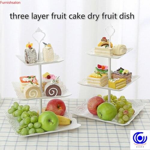 3 layers fruit cake dry dish coffee tea afternoon snack dessert tray table decoration white color plate Fashion European tools