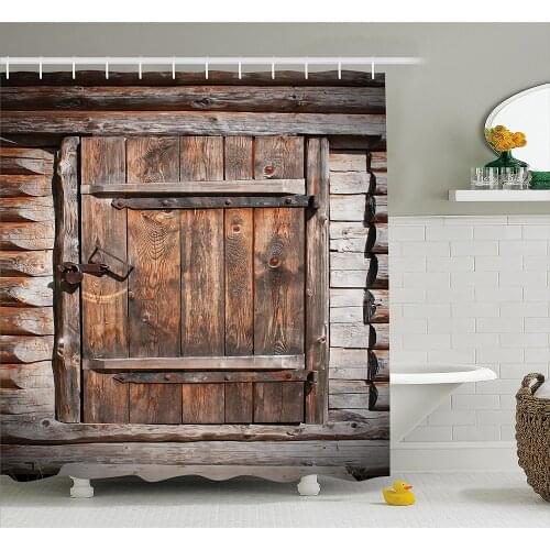 Vintage Shower Curtain Rustic Wooden Door of Old Barn in Farmhouse Countryside Village Aged Rural Life Image 75 Inches