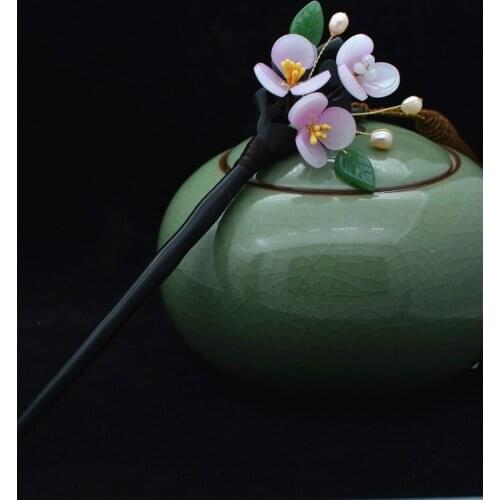 Simulated Pearl Ebony Blossom Hair Stick Wooden Hair Sticks Women Chinese Hairpin Hair Jewelry Accessories Pince Cheveux Femme