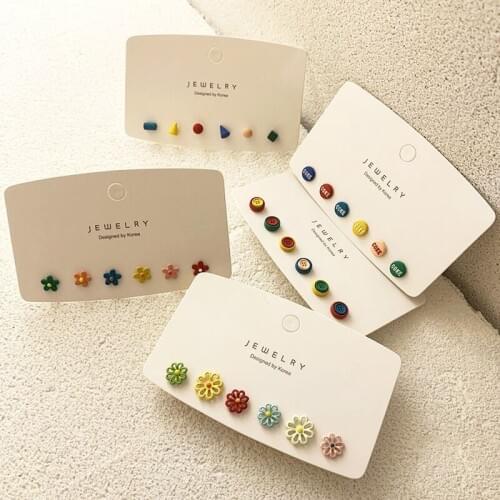 MENGJIQIAO Korean Cute Fashion Colorful Flower Bear Mouse Geometric Stud Earrings For Women Summer Holiday Jewelry Oorbellen