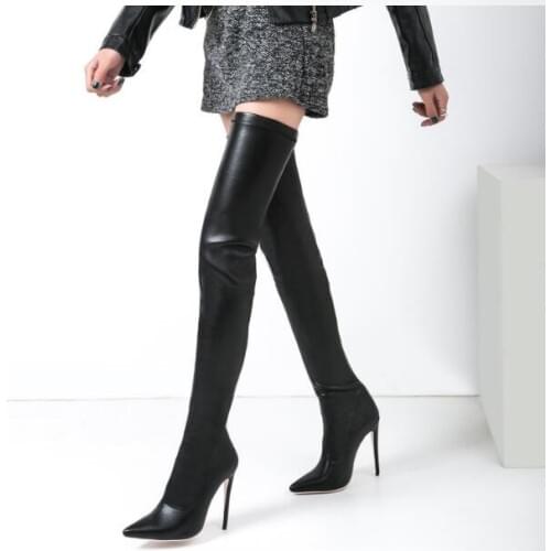 Chaussures femme boots leather stockings ladies overknee boots sexy crotch female winter boots high heel long stretch booties