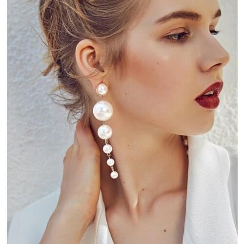 HOCOLE 2018 Trendy Statement Pearls Earrings Vintage Long Drop Elegant Wedding Dangle Earrings for Women Fashion Jewelry Gifts