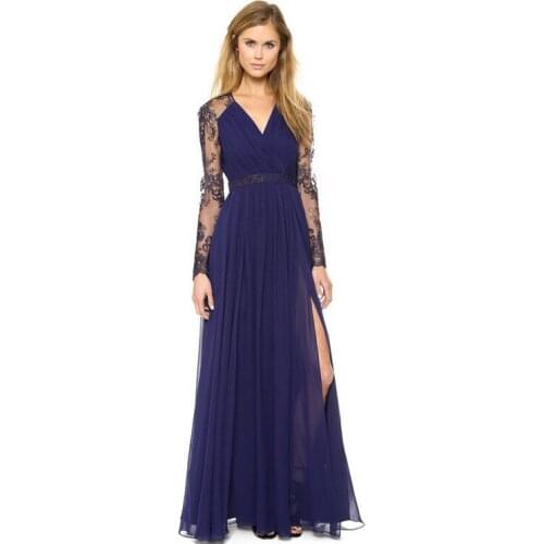 YYFS 2019 New Fashion Long Party Dress Womens Lace Long Sleeve Vintage Chiffon Patchwork Maxi Summer Dresses Women High Quality