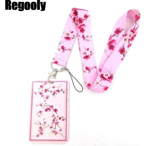 10pcs Pink Cherry blossoms Creative Lanyard Card Holder Student Hanging Neck Phone Lanyard Badge Subway Card Holder Accessories
