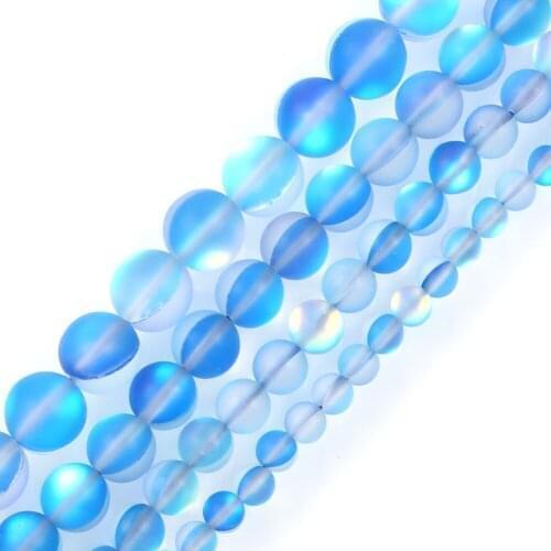 15" Blue Glitter Frosted Austria Crystal Dull Polish Moon Stone Loose Beads For Jewelry Making Bracelet Neck 6-12mm
