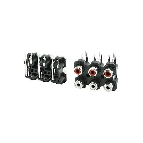 2 Pcs 6 RCA PCB Mount Female Outlet Jack Connector RCA Socket Black