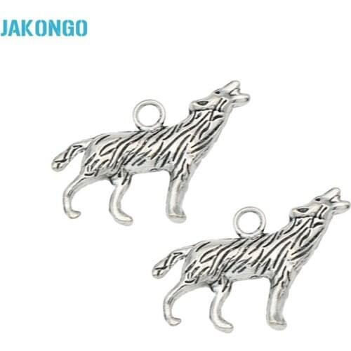 20pcs Antique Silver Plated Animal Wolf Charms Beads Pendants for Jewelry Making DIY Handmade 19x26mm
