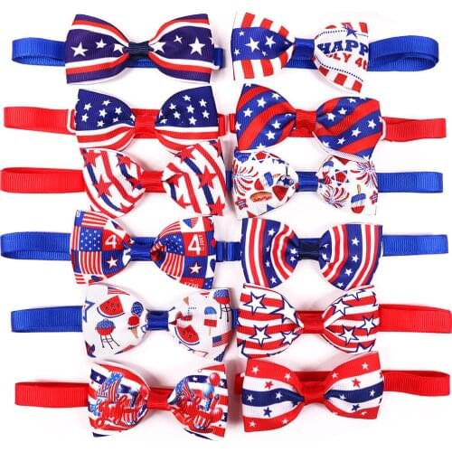 200pcs Independence Day Dog Bowties Stripes Stars Pet Dog Bow Ties Neckties 4th of July Dog Grooming Accessories