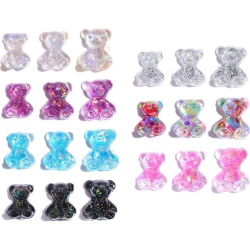 3pcs 3D Cute Bear Resin Nail Art Decorations in 3 Sizes Ornaments Manicure Tips