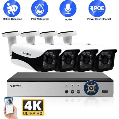 4CH 5MP 4K POE NVR Kit H.265 CCTV Security Camera System 8MP Outdoor Waterproof Audio IP Camera Video Surveillance System Set