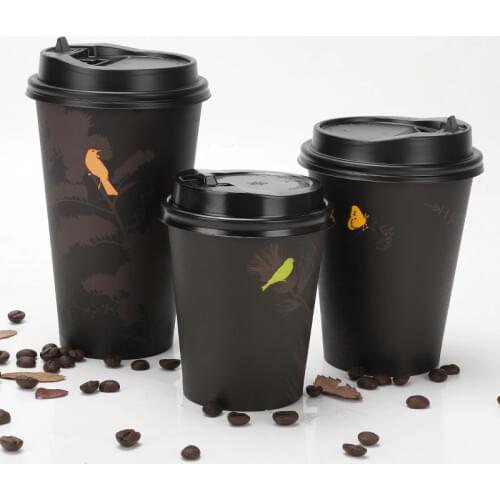 50pcs High quality creative party favor disposable tea cup coffee paper cup hot and cold drink takeaway packaging cups with lid