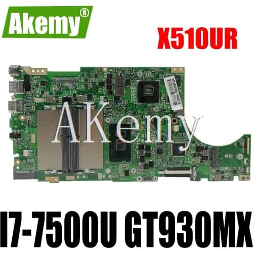 Akemy X510UR For Asus X510U X510UN X510UR X510URR X510UQ Laotop Mainboard X510UR Motherboard W/ I7-7500U GT930MX