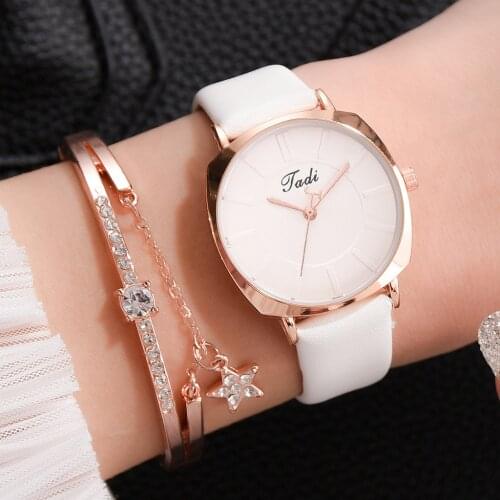 Hot Ladies Watches Suit Minimalist Casual Fashion Pu Strap Women Wristwatch All-Match Watch Set All-Match Time Reloj Mujer