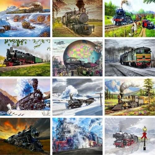 GATYZTORY Frame Painting By Numbers Train Landscape Kits Drawing Canvas HandPainted DIY Oil Pictures Unique Gift
