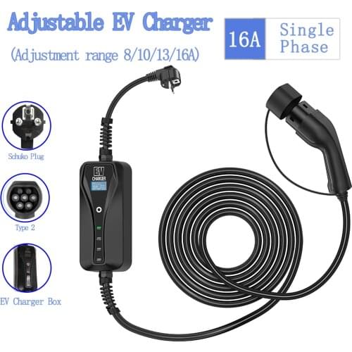 IEC 62196-2 Electric Vehicle Car 16Amp Max 3.6KW EU Shucko Plug To Type 2 Charger Cables with EV Box 5 Meters Long