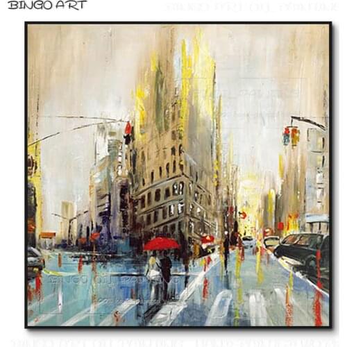 Skilled Artist Hand-painted High Quality Abstract City Street Acrylic Painting Handmade Beauty Abstract Urban Acrylic Painting