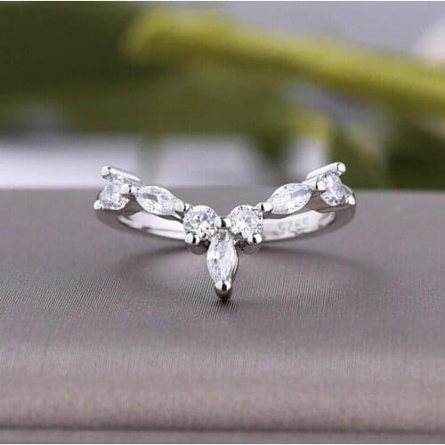 Exquisite Jewelry Ring 925 Sterling Silver 2021 New Letter V-shaped Horse Eye Geometric Zircon Women Engagement Gifts