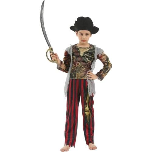 Snailify Boys Pirate Costume Skull Caribbean Pirate Cosplay For Kids Halloween Costume Shirt Pants Hat Set Carnival Party Purim