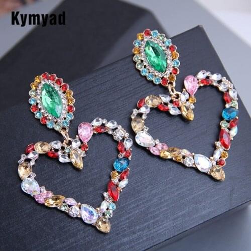 Kymyad Crystal Earrings For Women Jewelry Heart Pendant Woman Long Earrings 2020 Statement Earings Fashion Jewelry