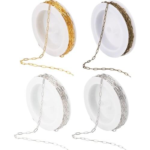 4 Colors Brass Paperclip Chains Link Necklace Bulk Oval Chain Spool Drawn Elongated Cable Chains for Jewelry Making Necklace DIY
