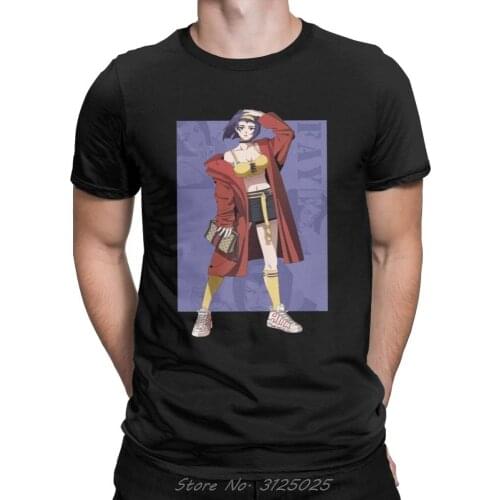 Cowboy Bebop T-Shirts For Men Faye Valentine Short Sleeve Fashion Tee Shirt O-neck Pure Cotton Tops Black T Shirt