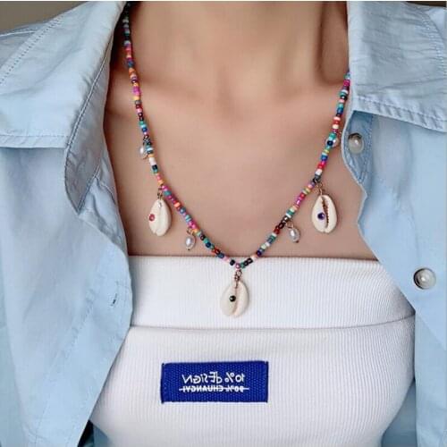 2021 New Korean Sweet Daisy Colorful Acrylic Shell Boho Beaded Short Choker Clavicle Necklaces for Women Girls Fashion Jewelry