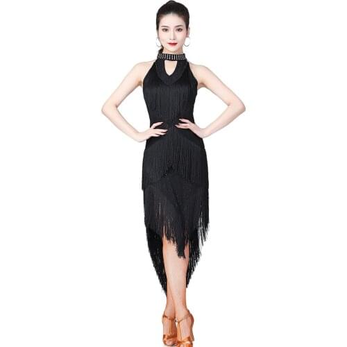 New 2021 Women Latin Dance Dress Performance Wear Rumba Salsa Cha Cha Ballroom Dresses Party Stage Outfits Fringe Tassel