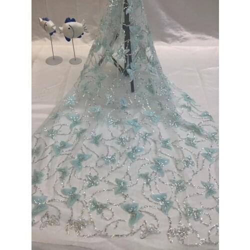 Newly launched 3D butterfly applique+bead tube sequined tulle embroidery, comfortable fabric, suitable for cute ladies' skirts