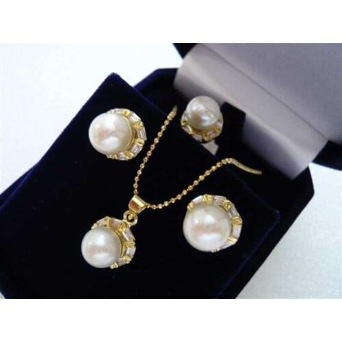 Wholesale latest fashion white shell pearl nice design earrings pendant necklace & ring(#7.8.9) jewelry set