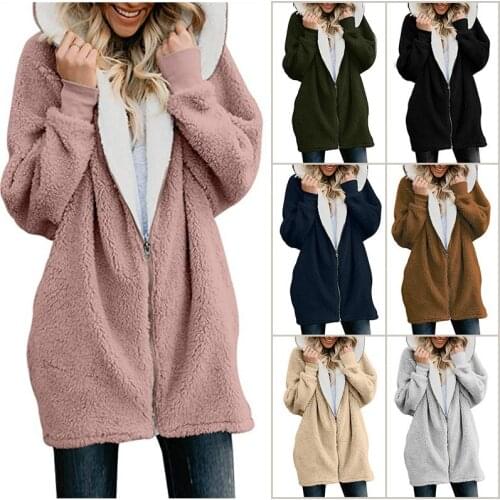 Autumn Winter New Fashion Plush Solid Womens Hooded Jacket 2021 Casual Plus Size Zipper Cardigan Ladies Long Jacket Coat 5XL