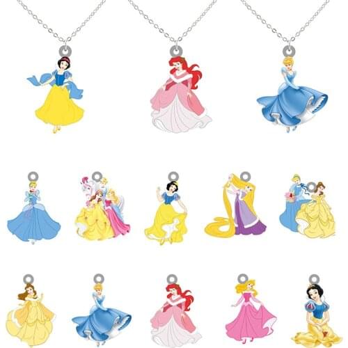 Disney Princess Necklace Long Chain Princess Belle Princess Jasmine Princess Pocahontas Pendant Necklace Epoxy Resin Necklace