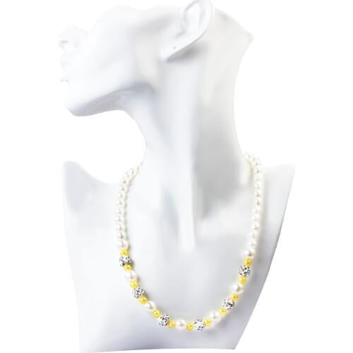 QianBei Man-made freshwater pearl Necklace 8-9mm round pearl Rhinestone Ball jewelry for women gift FREE SHIPPING