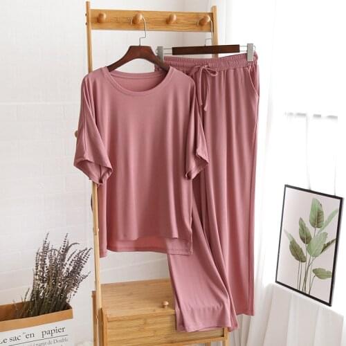 Plus Size Modal Cotton Womens Pajamas Set Loose Casual Homewear Suit 2Pcs Summer Home Clothes Ladies Short Sleeve Pyjamas Suit