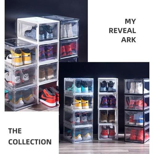 3 cells Transparent Shoes Storage Box Clear Stackable Thickened Enlarged Cases Dust Moisture-Proof Organizer Anti Oxidation