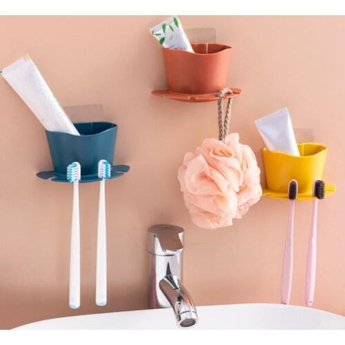 Plastic Wall Mount Storage Rack Toothbrush Toothpaste Shaver Holder Tooth Brush Dispenser Bathroom Organizer Accessories Set