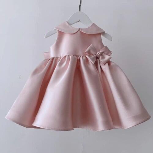 Pink Girl Dress Baptismal Dress for Infant Gorgeous Flower Girls Clothes Big Bow Tutu Princess Wedding Baby Girl Baptism Costume