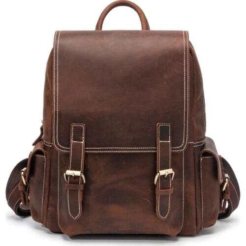 Genuine Leather Backpack Crazy Horse Leather Handmade Men Backpacks Designer Vintage Classic Cowhide Casual Rucksack