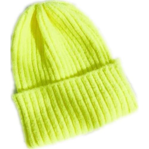 Women Girls' Solid Color Beanie Ladies Girls Knitted Soft Ribbed Warm Winter Hat Female Neon Yellow Green Fuchsia Orange Hats
