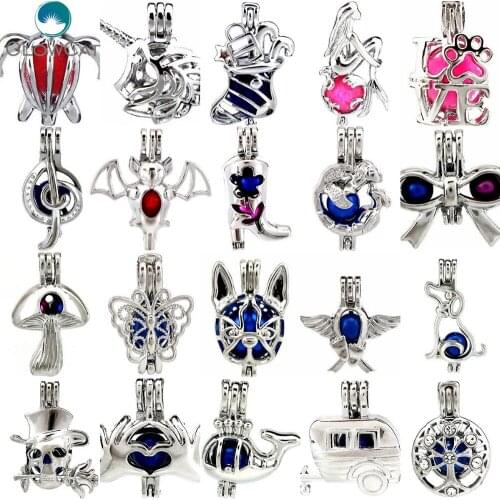 MIX Silver Kinds of Pearl Beads Cage Angel Dog Skull Tree Pendant Locket Fairytale Party Essential Oil Diffuser