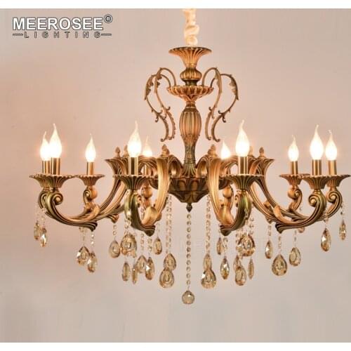 Modern 10 Heads Chandelier Light Fixture Antique Brass Pendant Vintage Copper Crystal Lamp Lustres Lighting 100% Guaranteed