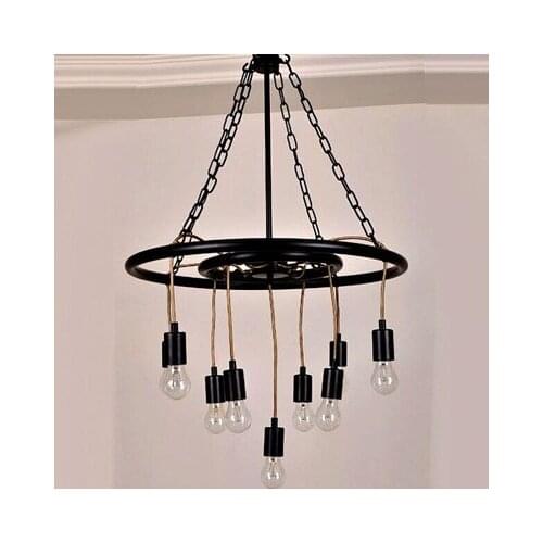 Modern Pendant Light Loft Kitchen Design Rope Lamp wheel Black Painting Iron Simple Style E27 220V For Decor Home Lighting
